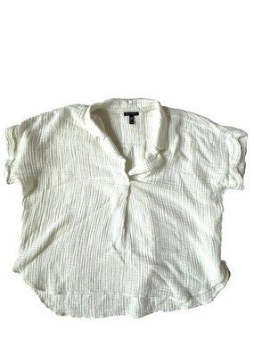 Eileen Fisher Womens 1X White V-neck Blouse Shirt Pullover Muslin Gauze Organic